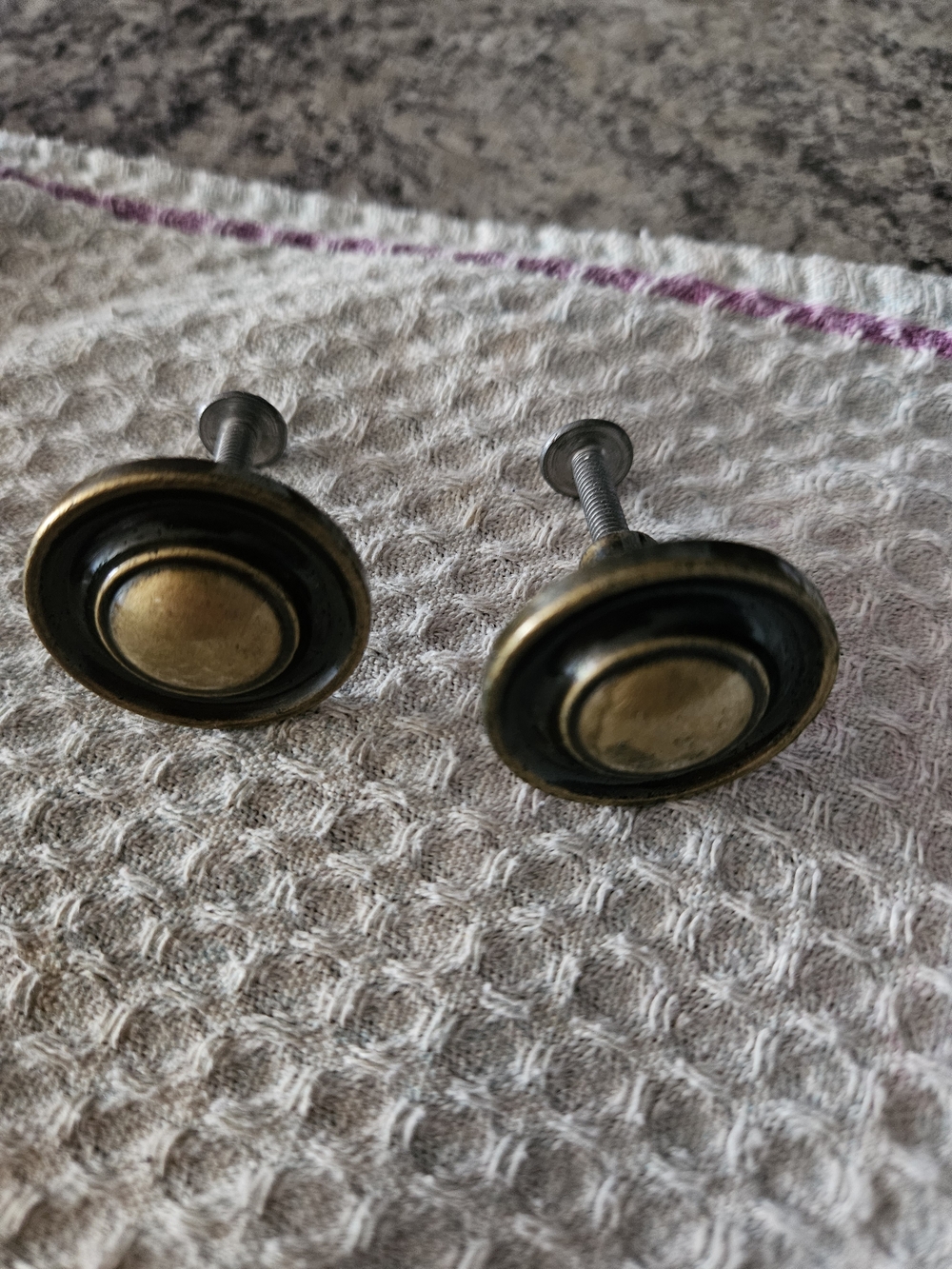 Antique Brass Round Drawer Knobs - Set of 2